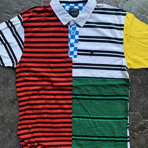 !0 Deep Multi Pattern Striped All Over Print Polo Shirt